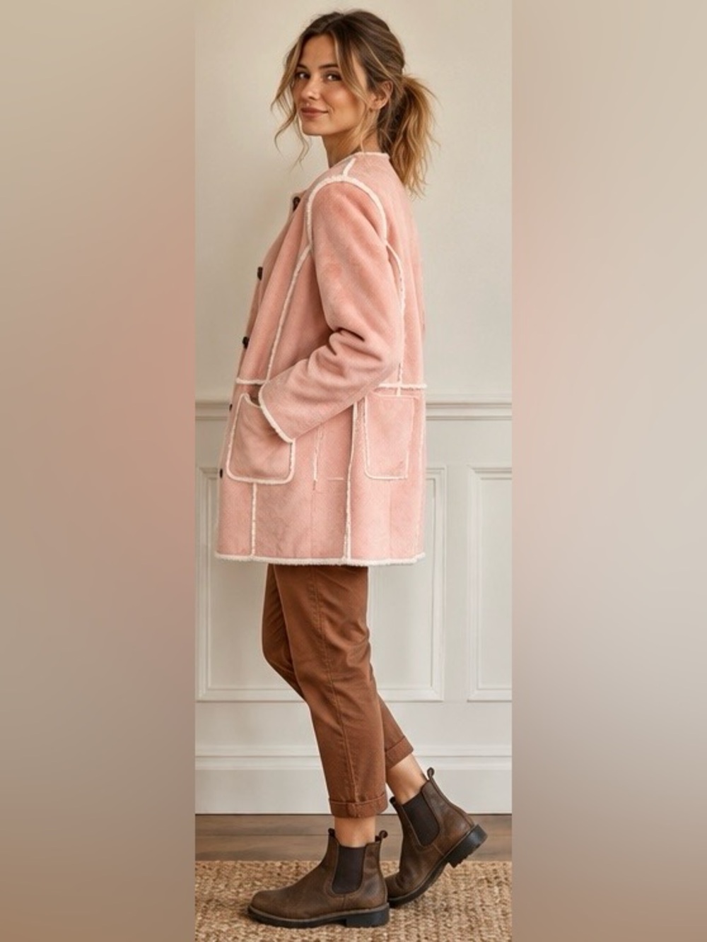 Regal Faux Furs Shearling Coat in Blush - Like New